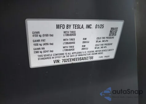 2025 Tesla Cybertruck Cyberbeast from USA, damaged, VIN 7G2CEHEE9SA062786